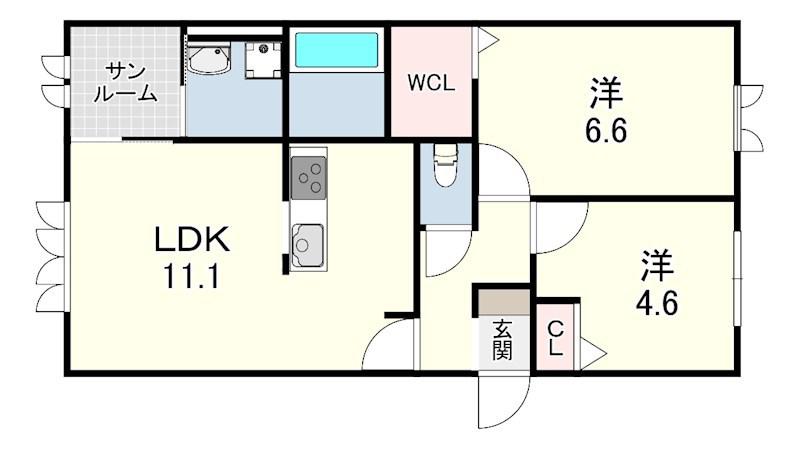 セキスイメゾン西明石1(2LDK/2階)の間取り写真