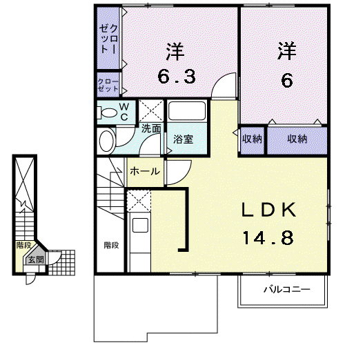 ボワ エマーユ南館(2LDK/2階)の間取り写真
