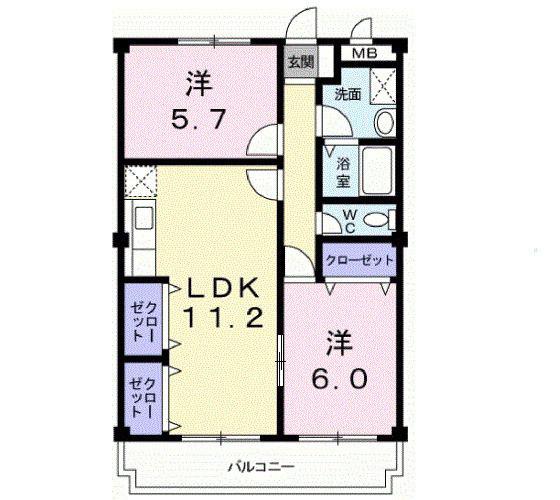 ルミエールカサマ(2LDK/2階)の間取り写真