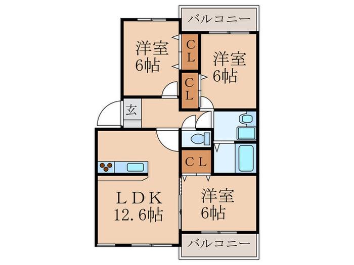 プレステ-ジ稲童(3LDK/2階)の間取り写真