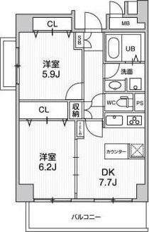 第六鳥塚ビル(2DK/2階)の間取り写真