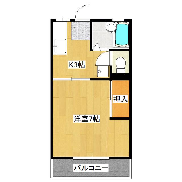 アーバナイトA棟(1K/2階)の間取り写真