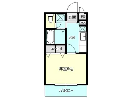 グローリィ湘南(1K/1階)の間取り写真