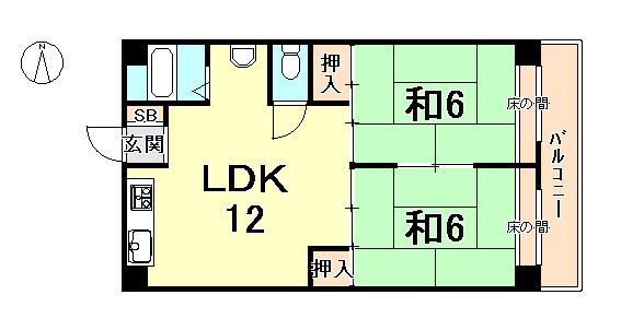 加島第2マンション(2LDK/2階)の間取り写真