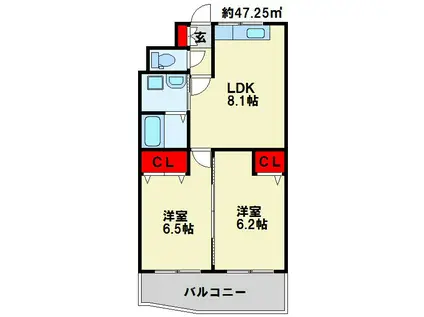 コートハウス大手町(2LDK/7階)の間取り写真