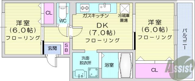 杜栄マンションS棟(2DK/1階)の間取り写真