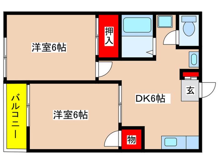 グリーンヴィレッジ2(2DK/2階)の間取り写真