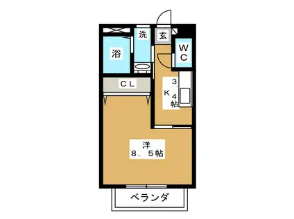 カトル・セゾン(1K/2階)の間取り写真