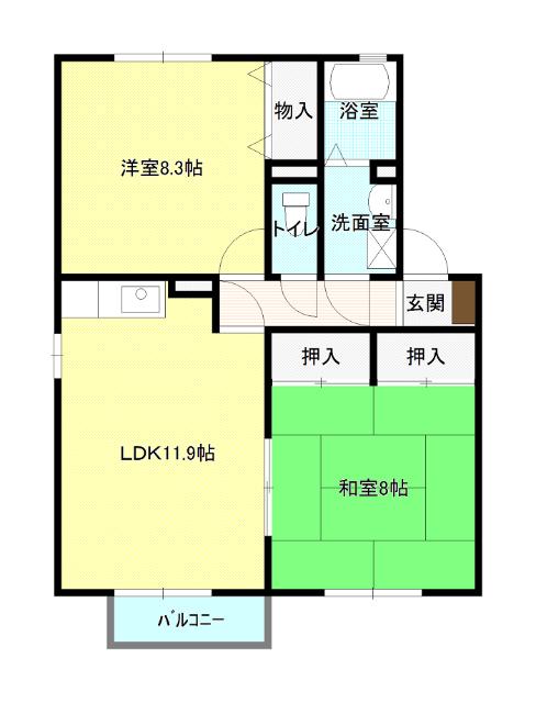 コスモスハイムI(2LDK/2階)の間取り写真