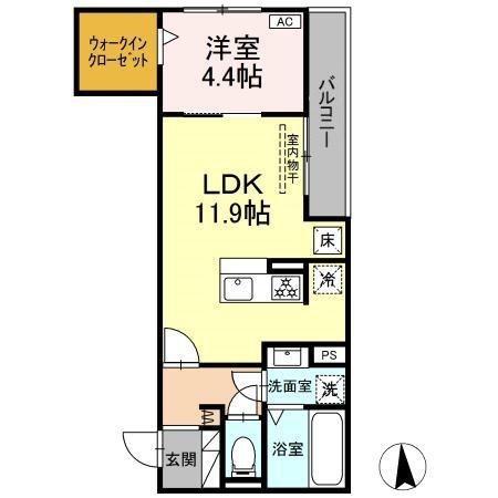 D-CRINUM 富士見町(1LDK/1階)の間取り写真