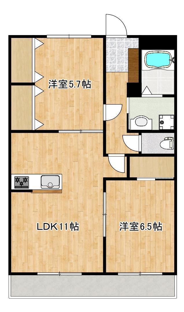 クロノス52鶴羽田(2LDK/1階)の間取り写真
