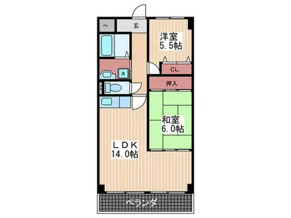 ピースフル安芸(2LDK/5階)の間取り写真