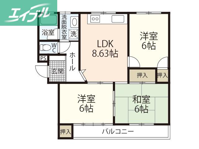 オークI(3LDK/2階)の間取り写真
