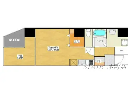 G-STYLE天満橋(1LDK/9階)の間取り写真