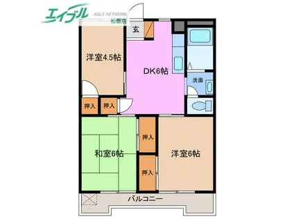 ジュピターマンション大津I(3DK/4階)の間取り写真