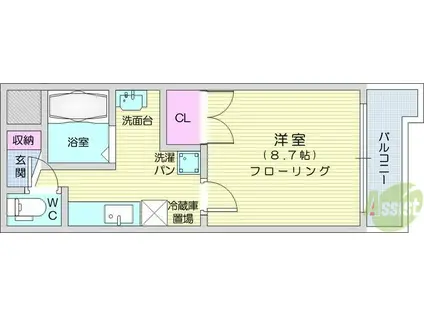 アムールシャトー(1K/8階)の間取り写真
