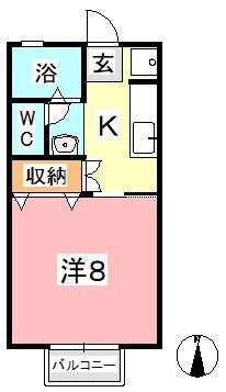 セゾン和気 B(1K/2階)の間取り写真