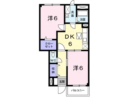 アンソレイエA(2DK/1階)の間取り写真