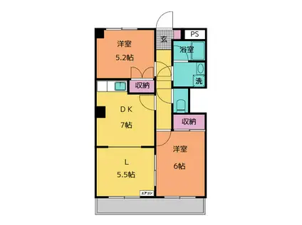 コーポ三瀧(2LDK/7階)の間取り写真