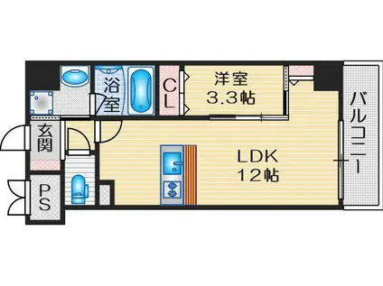ベルエール江坂(1LDK/4階)の間取り写真