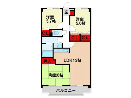 プレステージ塔原(3LDK/6階)の間取り写真