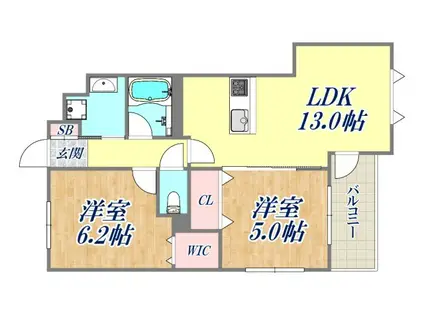 ティマー・レジデンシティ塚口(2LDK/6階)の間取り写真