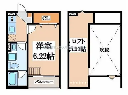 プランドール衣摺(1K/2階)の間取り写真