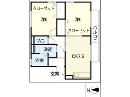 ザ・クレイン(2DK/1階)の間取り写真