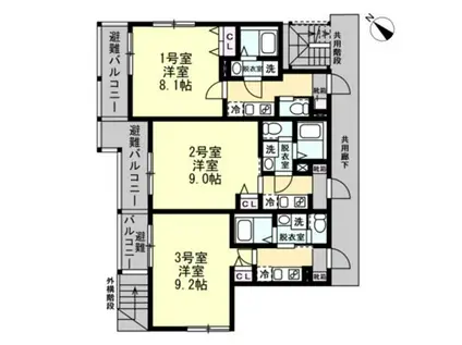 ベイルーム横須賀久里浜 301(1K/3階)の間取り写真