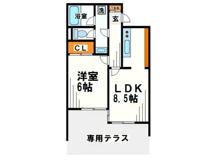 キューブコート烏山(1LDK/1階)の間取り写真