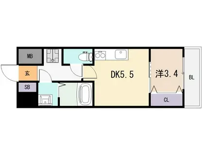 GRAND LUCE(1DK/2階)の間取り写真