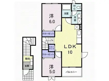 ヴィラ プリムローズ(2LDK/2階)の間取り写真