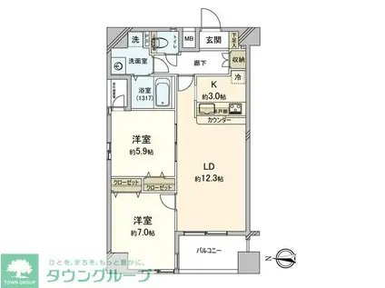リ・プレゼ入谷(2LDK/11階)の間取り写真