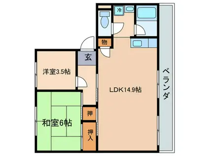 金ヶ森ハイツ(2LDK/2階)の間取り写真