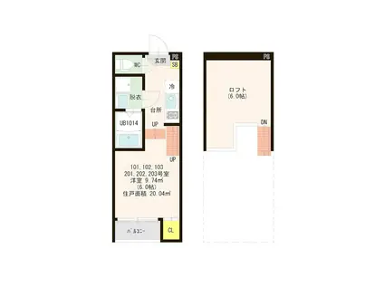 ルピナス笹原(1K/2階)の間取り写真