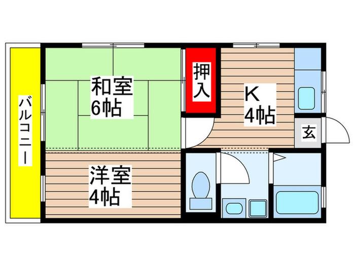 サニーハイツ園生(2K/2階)の間取り写真
