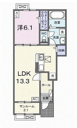 ジュピターII(1LDK/1階)の間取り写真