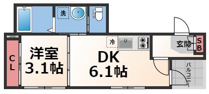メゾン・シャドール小路(1DK/2階)の間取り写真