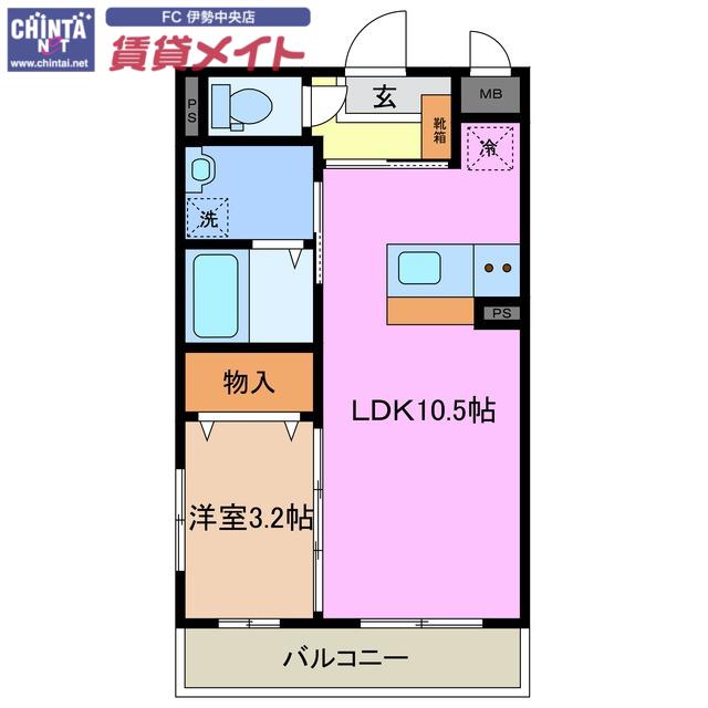 アンジューIX(1LDK/3階)の間取り写真