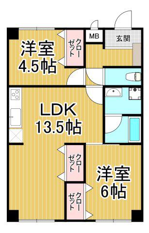 サンヴィラTY(2LDK/3階)の間取り写真