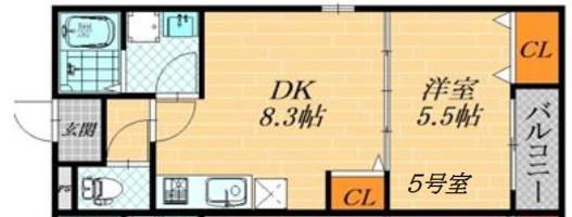 EIKOU菊水通(1LDK/2階)の間取り写真
