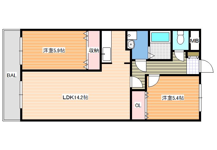 パインヒルズI(2LDK/2階)の間取り写真