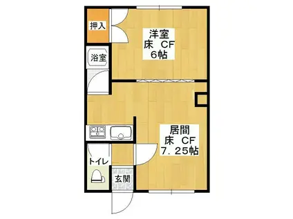 西富3号マンション(1DK/1階)の間取り写真