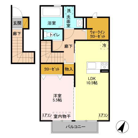 ドムスレジーナ A(1LDK/2階)の間取り写真