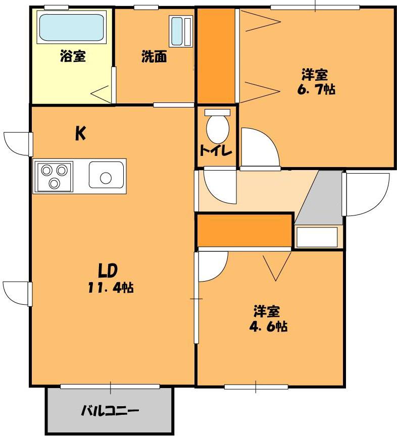 カロスクレーネ(2LDK/2階)の間取り写真