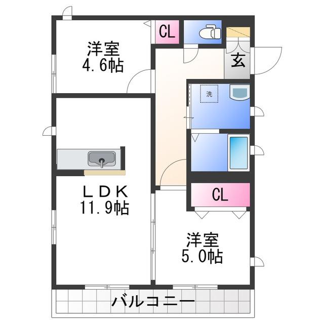 シャーメゾンソレイユ(2LDK/2階)の間取り写真