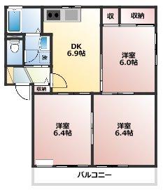 ドミールD(3DK/1階)の間取り写真