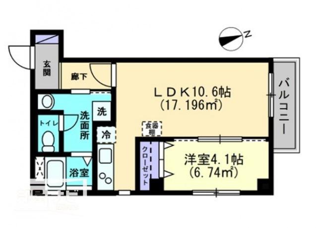 プレミール亀岡(1LDK/4階)の間取り写真