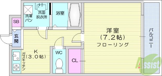スクエアハウスQ(1K/2階)の間取り写真