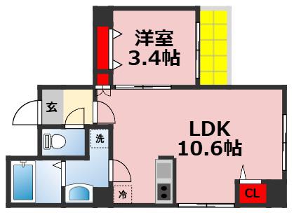 ベルテ千葉中央(1LDK/3階)の間取り写真